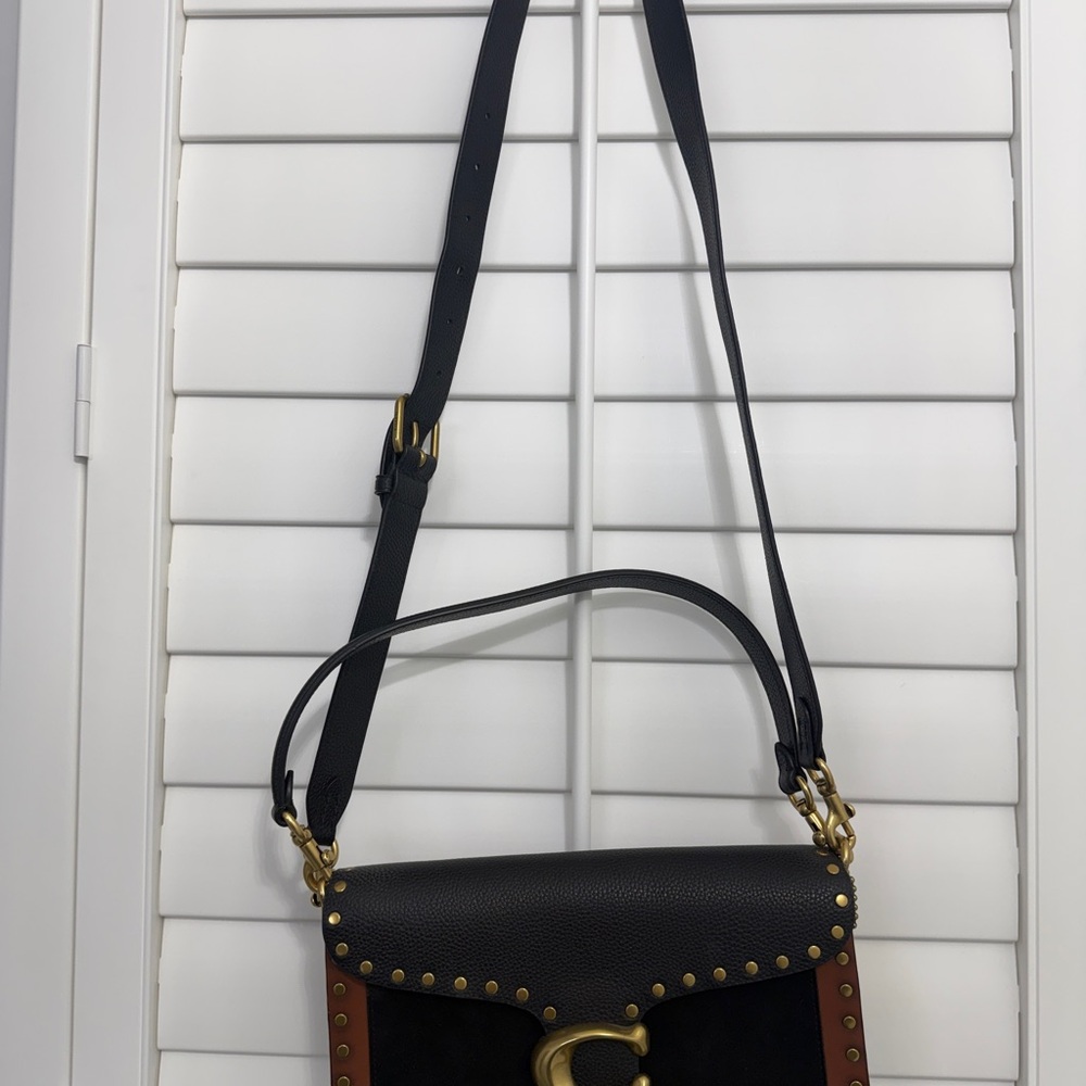 Coach Black and Brown Crossbody Bag with top handle with Gold Accents - Picture 3 of 16